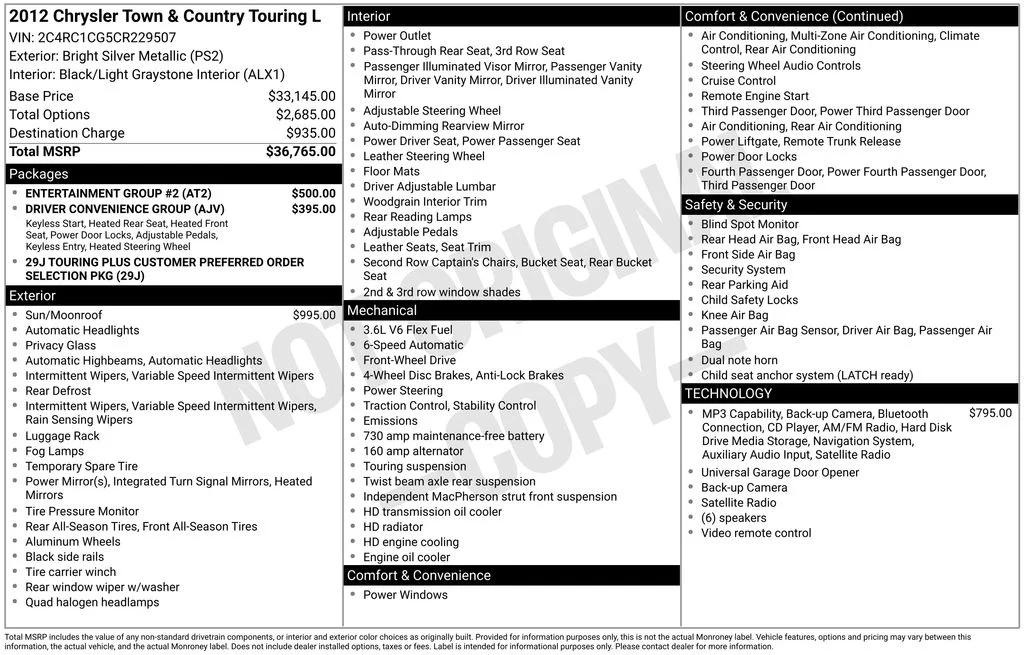 chrysler town & country 2012 2C4RC1CG5CR229507 image chrysler town & country 2012 2C4RC1CG5CR229507 image